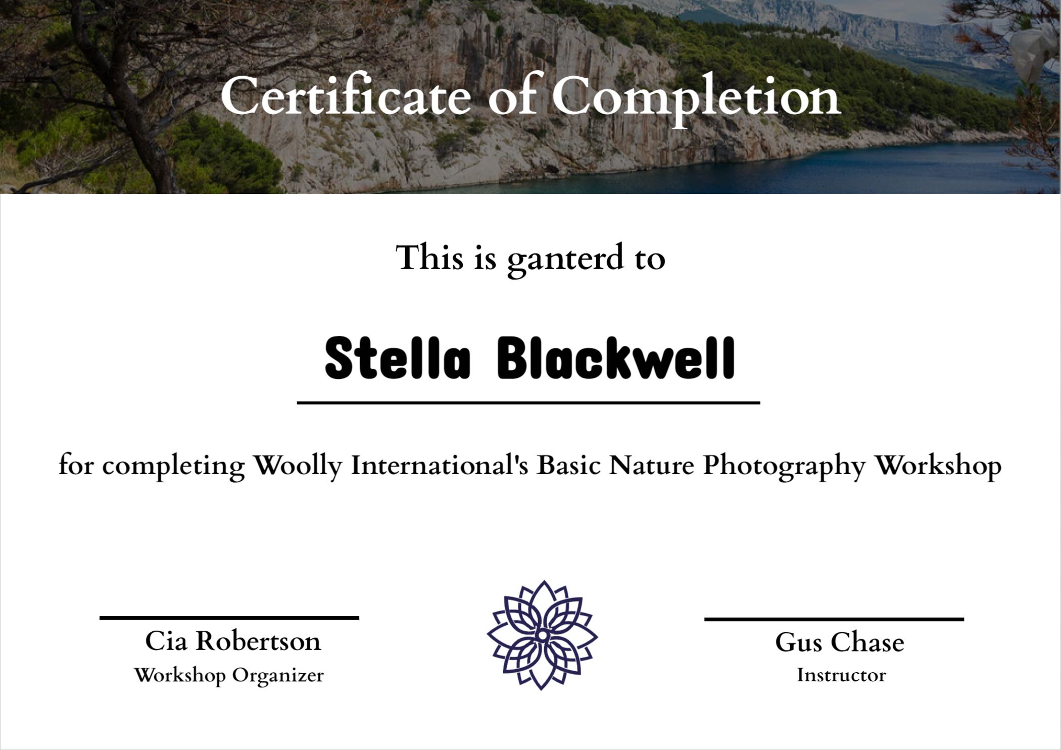 Certificate Of Completion Nature Photography Workshop